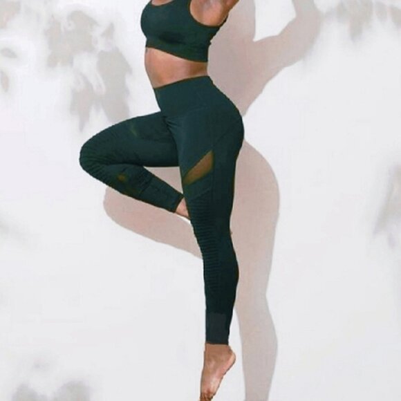 Aerie- Chill Play Move High Waisted Moto Ribbed Mesh Ankle Legging - Picture 1 of 10